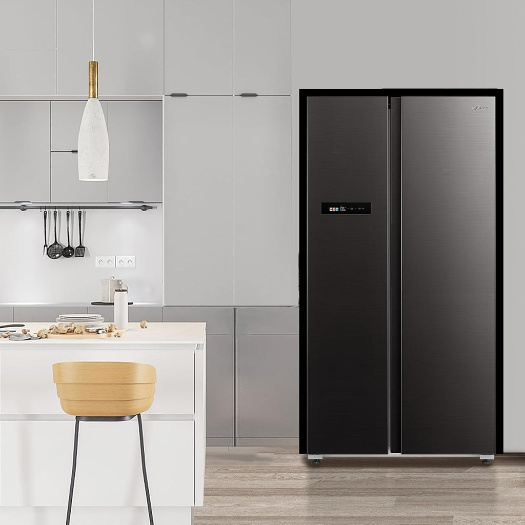 Midea KS-DDX 6.32 WT Amerikaanse koelkast/178,8 cm hoogte/254 kWh/jaar/No Frost/Dual Inverter Compressor/met 3-in-1 water-/ijsdispenser en watertank, Dark Inox