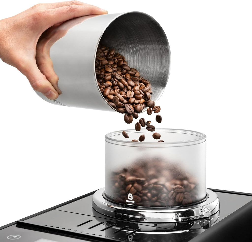 De'Longhi Rivelia EXAM440.55.W volautomatische espressomachine met LatteCrema-melksysteem, verwisselbaar bonenreservoir, 16 koffie- en melkdranken met één druk op de knop, Extra-Shot-functie, 3,5 inch touchscreen, wit