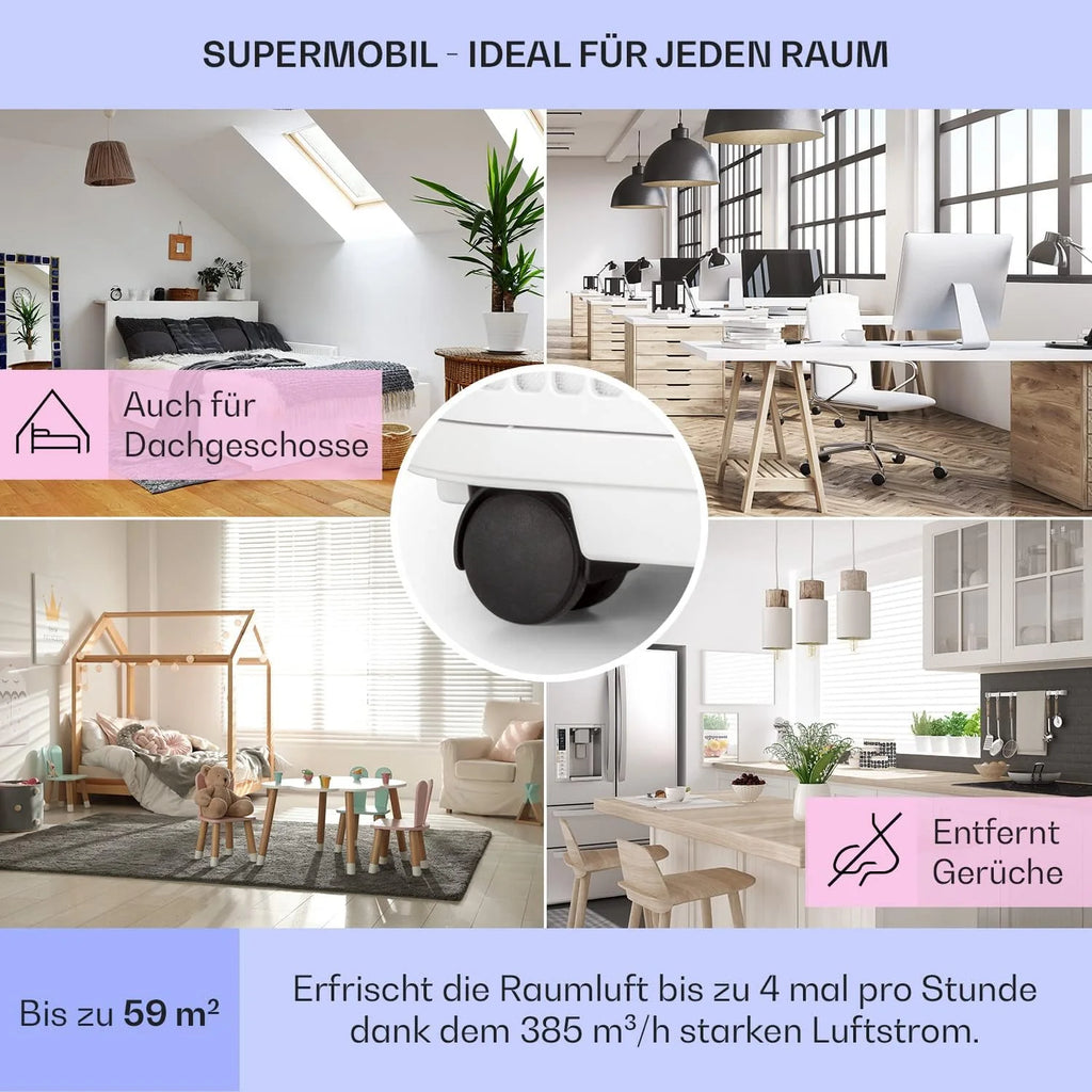 Klarstein Mobile Klimaanlage mit Abluftschlauch, 5-in-1 Klimagerät, Ventilator, Luftentfeuchter, Luftreiniger & Nachtmodus, App-Steuerung, Kleine & Portable, für Wohnung & Büro, 12000 BTU