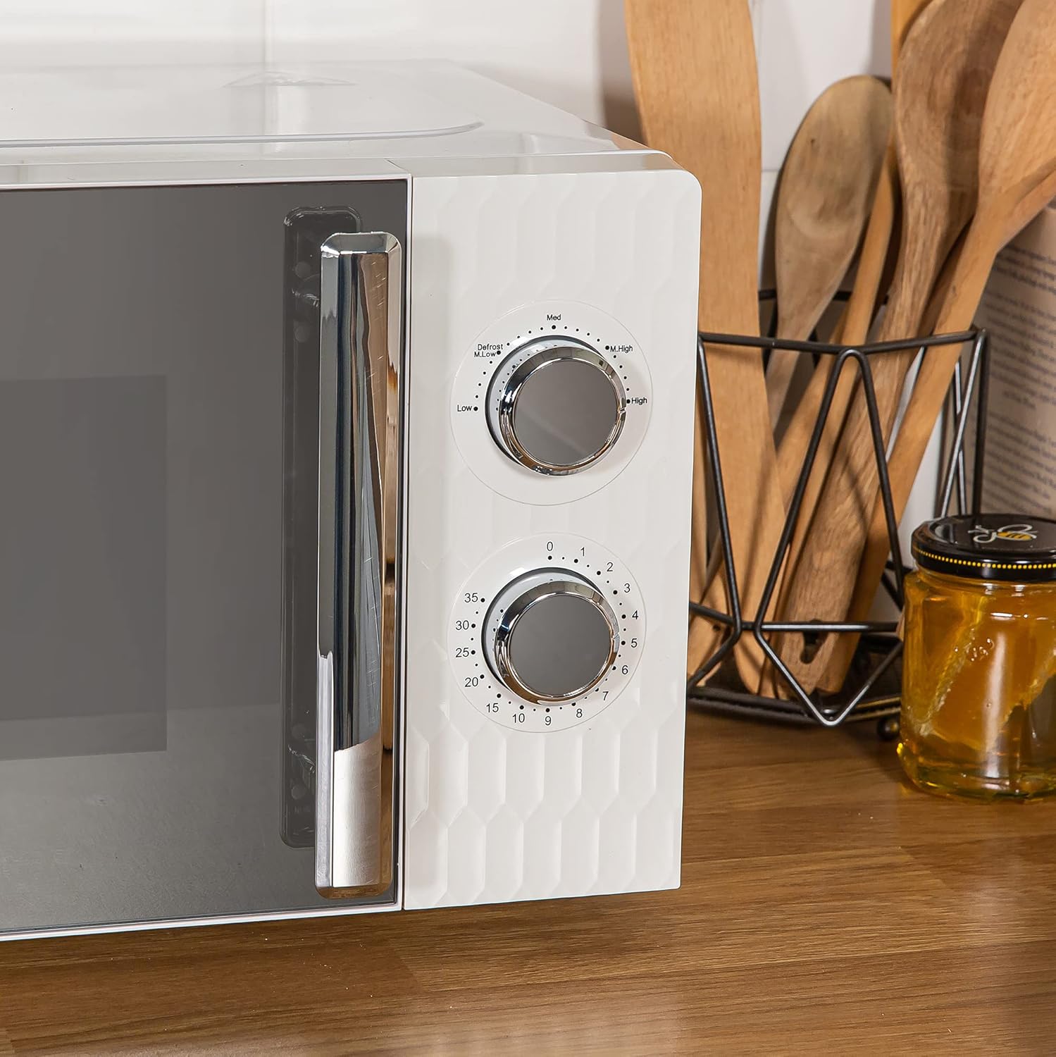 Russell Hobbs Honeycomb RHMM715G 17 liter 700 W grijs solo handmatige magnetron met 5 standen, geïntegreerde timer en ontdooifunctie