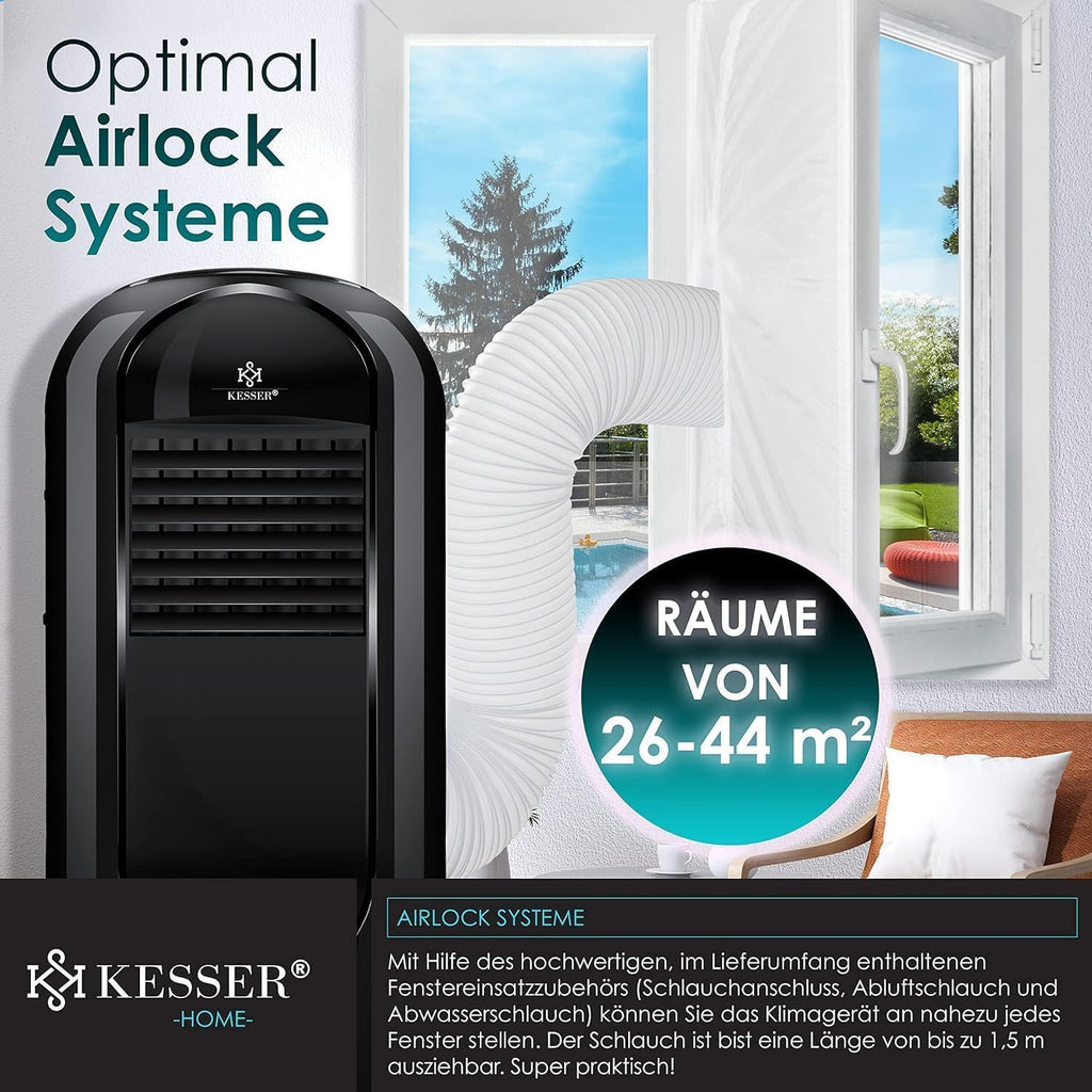 KESSER® Mobiele airconditioning Sky Tower 4-in-1 koelen, ontvochtigen, ventileren, ventilator - 9000 BTU/h (2.600 Watt) 2,7KW - Airco, afstandsbediening en timer, nachtmodus (EEK: D), Zwart