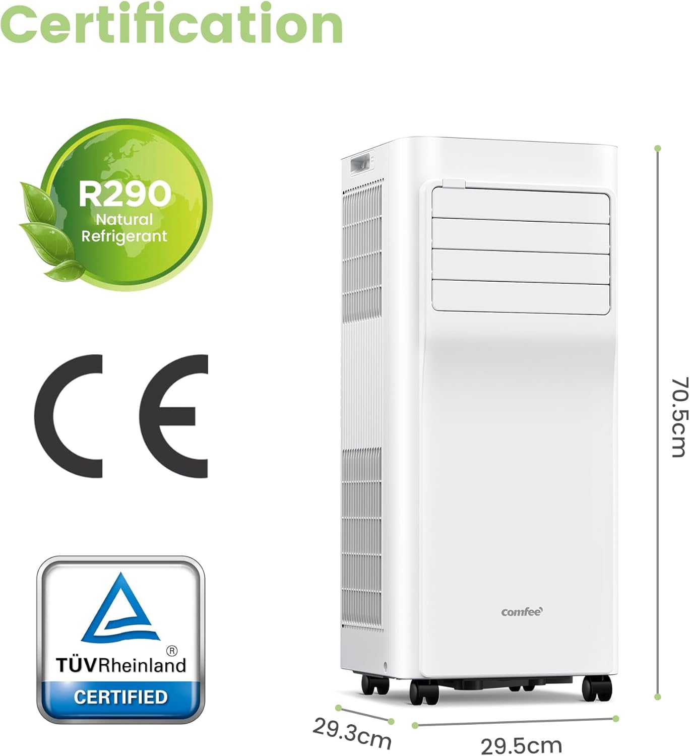 Comfee Mobiele Airco MPPH-09CRN7, 9000 BTU 2,6kW, Koelen&Ventileren&Ontvochtigen, Ruimtegrootte tot 88m³(33㎡), Mobiele Airconditioner met Afvoerslang