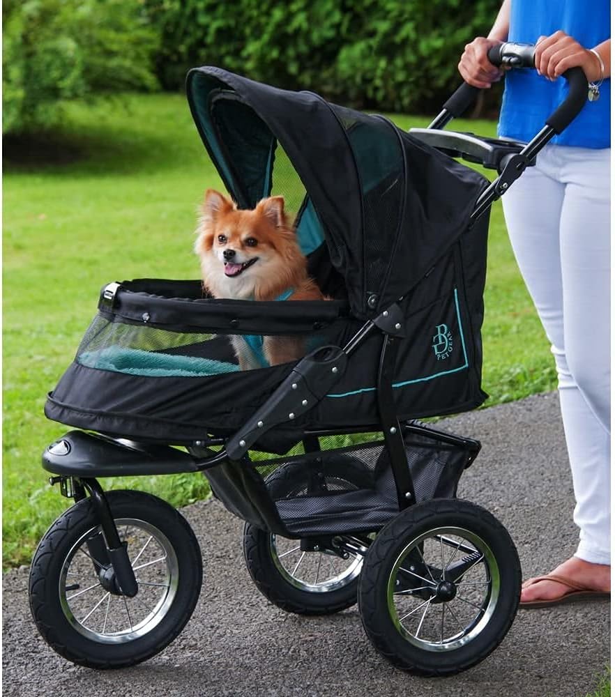 No-Zip NV Huisdierbuggy voor Katten/Honden, Ritssluitingvrije Toegang, Eenvoudig Opvouwbaar met Eén Hand, met Gel Gevulde Banden, Pluche Kussen + Weerbescherming Inbegrepen, 3 Kleuren