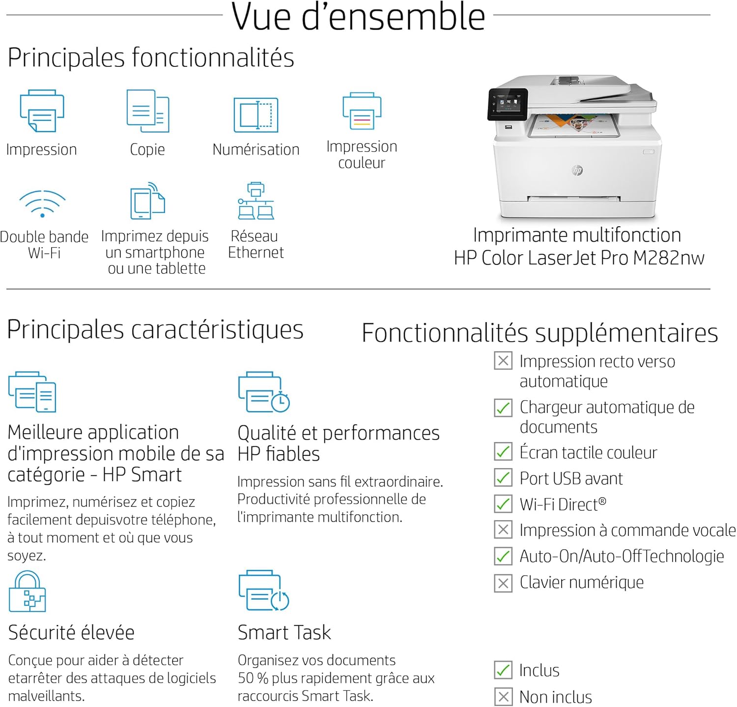 HP Color LaserJet Pro MFP 3302fdwg multifunctionele kleurenlaserprinter, fax, automatisch dubbelzijdig afdrukken, touchscreen, wifi, ethernet, USB, HP Wolf Pro Security