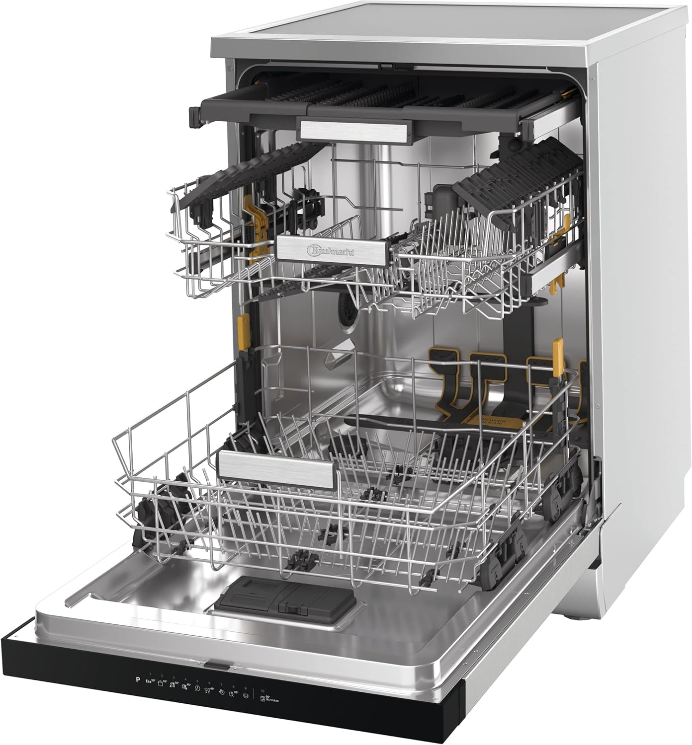 Bauknecht B7F HP43 XA Vrijstaande vaatwasser/ 60 cm/ 15 couverts/ PowerClean Pro-Effectieve hogedruksproeiers/ Natural Dry-Automatische deuropening-Betere droging/ Maxi Space-Meer binnenruimte