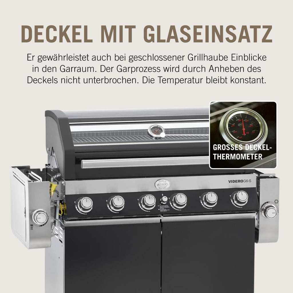 RÖSLE Elektrische BBQ-grill Portable Videro E2-P, draagbare tafelgrill met 2 branders, warmhoudrooster en deksel met glasplaat, gepoedercoat staal, zwart/zilver