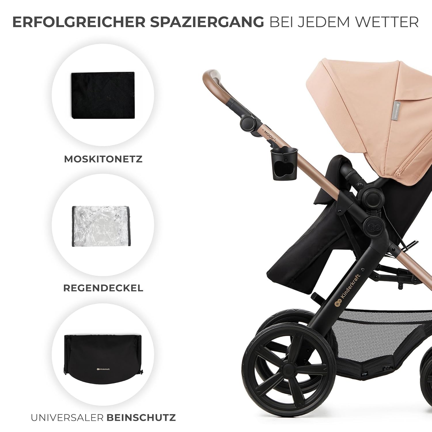 Kinderkraft MOOV2 AIR Kinderwagen 3 in 1 Kinderwagenset tot 26 kg met autostoel I-SIZE 40-75 cm, buggyfunctie, verstelbare ligstand, grote uitschuifbare kap, opblaasbare wielen, zwart