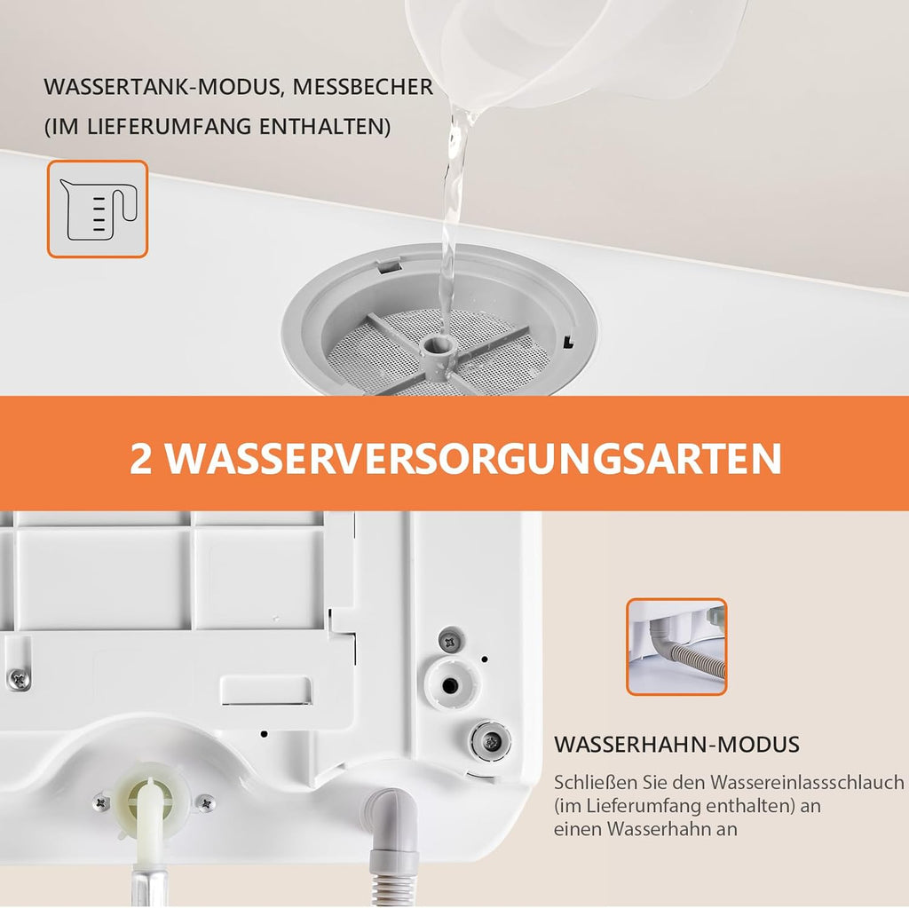 Karlxtom TDQR03A Mini Vaatwasser, 6 Programma's Vrijstaande Tafelvaatwasser, Vaatwasser met 2 Watertoevoermodi, Automatisch Drogen, Perfect voor Kleine Gezinnen en Koppels