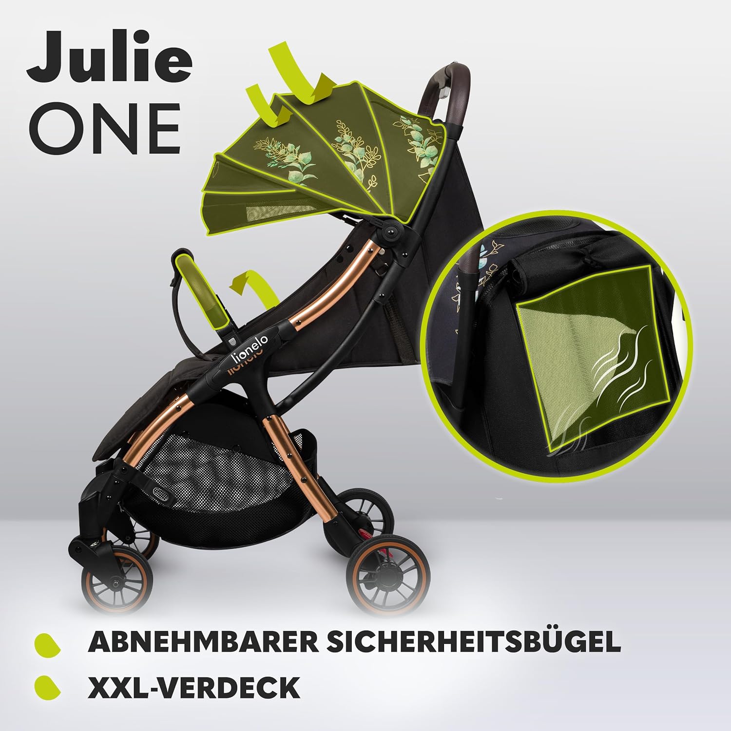 LIONELO Julie One Buggy kinderwagen tot 22 kg, verstelbare rugleuning en voetsteun, muskietennet, beenwarmers, bekerhouder en draagtas, inklapbaar
