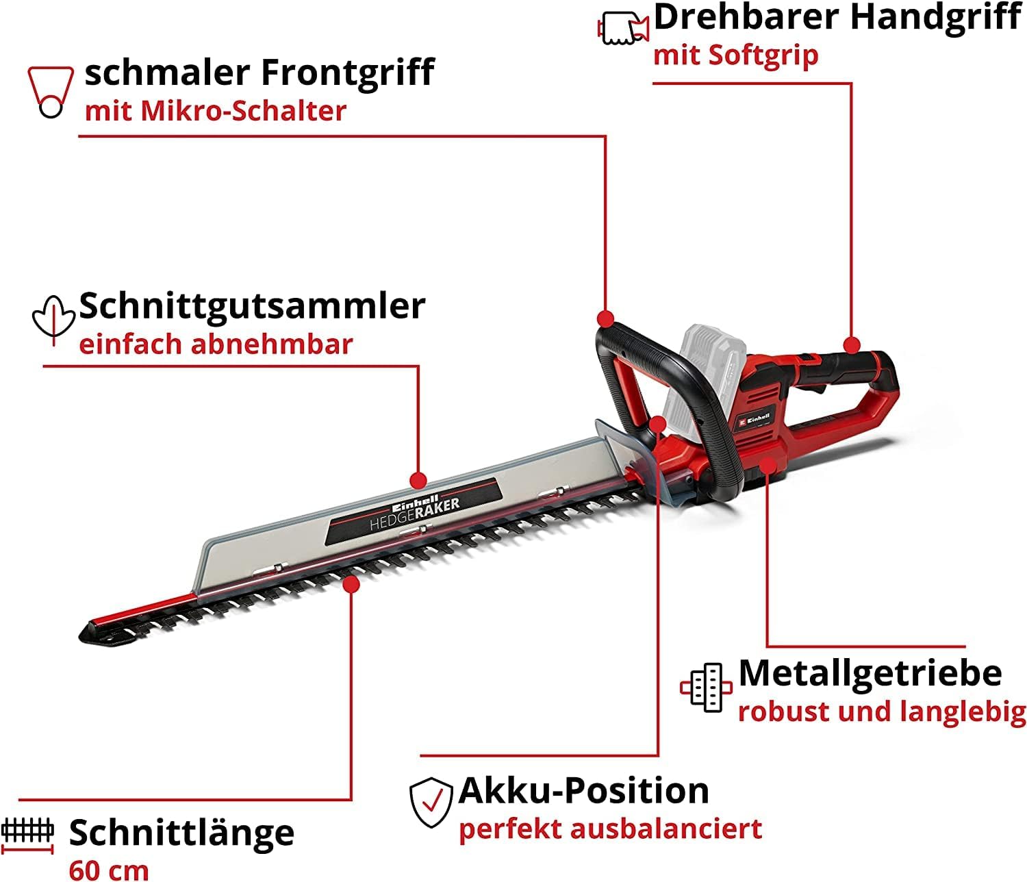 Einhell Accu heggenschaar GE-CH 18/60 Li-Solo Power X-Change (18 V, 60 cm zwaardlengte, 22 mm tandafstand, draaibare handgreep, incl. snoeiafvalvanger, zonder accu)
