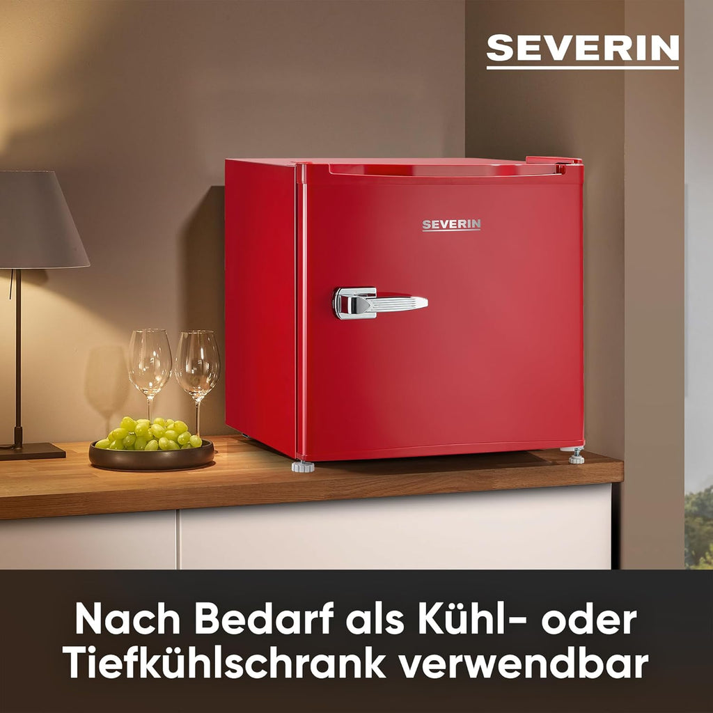 SEVERIN Retro minikoelkast met vriesvak (31 l), kleine vriezer, minikoelkast met flexibele temperatuurregeling, tafelmodel koelkast, zwart, GB 8880
