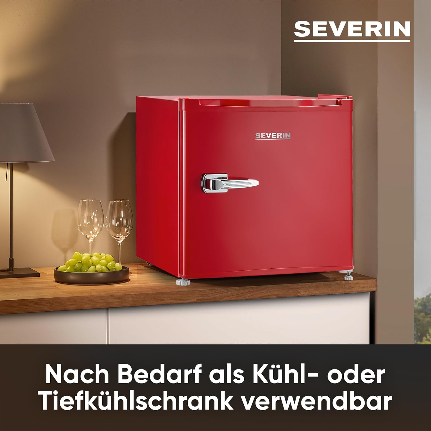 SEVERIN Retro minikoelkast met vriesvak (31 l), kleine vriezer, minikoelkast met flexibele temperatuurregeling, tafelmodel koelkast, zwart, GB 8880