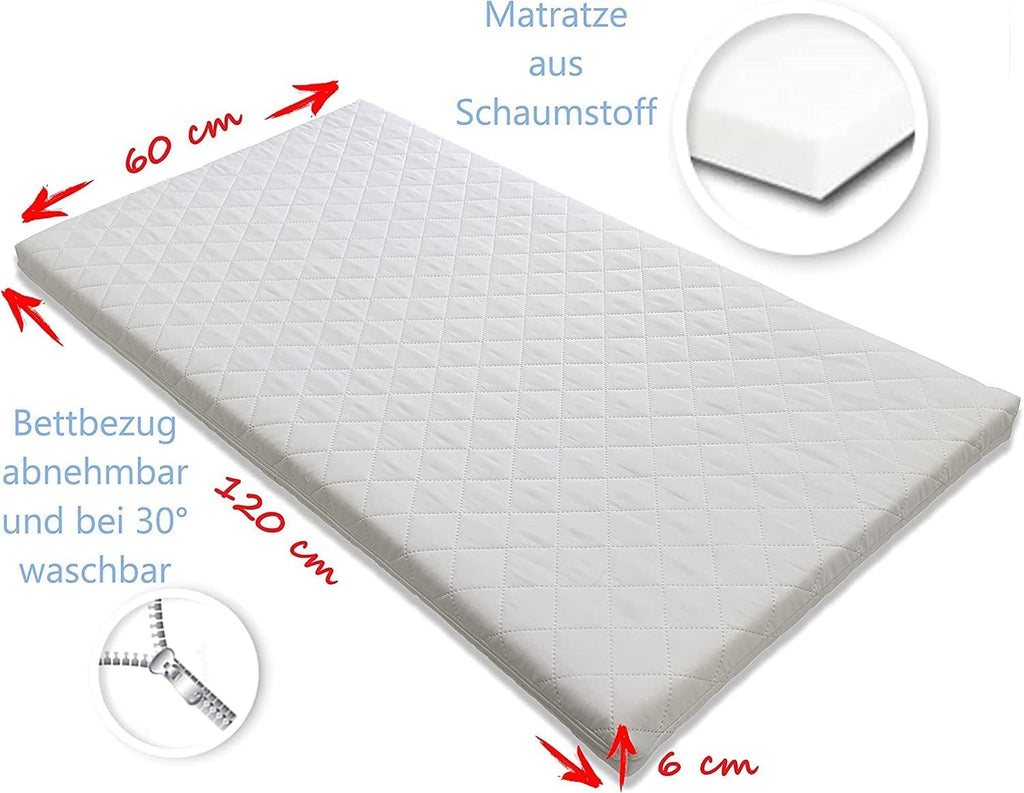 Bello24 - 16-delig babybed wieg en beddengoed compleet set Happy Leo incl. matras in hoogte verstelbaar voor pasgeborenen baby's en peuters van massief hout (Grijs - Teddybeer Maan)