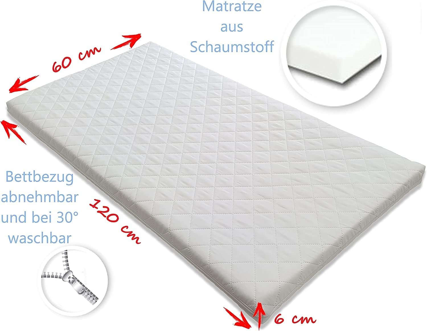 Bello24 - 16-delig babybed wieg en beddengoed compleet set Happy Leo incl. matras in hoogte verstelbaar voor pasgeborenen baby's en peuters van massief hout (Grijs - Teddybeer Maan)