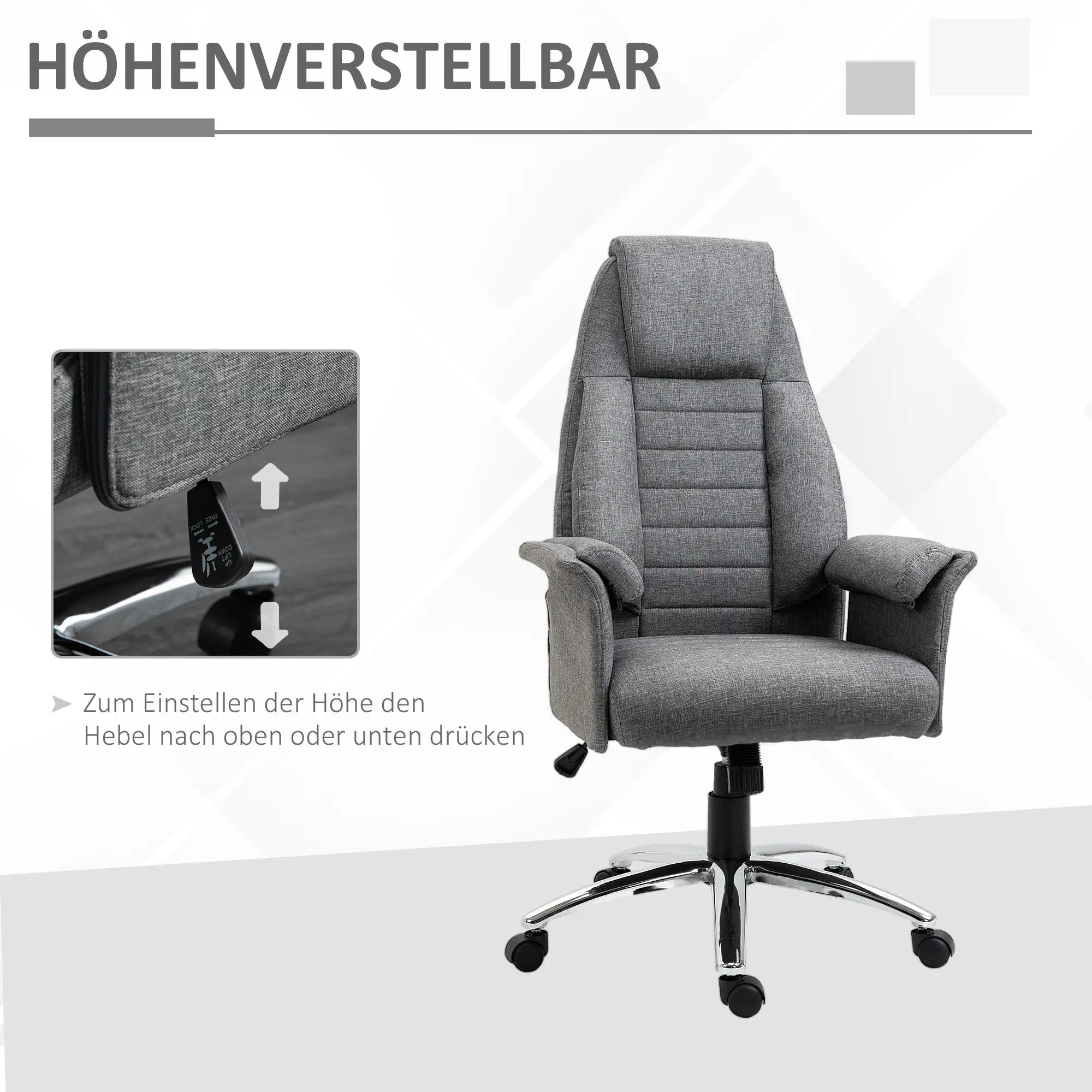 HOMCOM Bureaustoel Draaistoel Retro Design in hoogte verstelbaar grijs