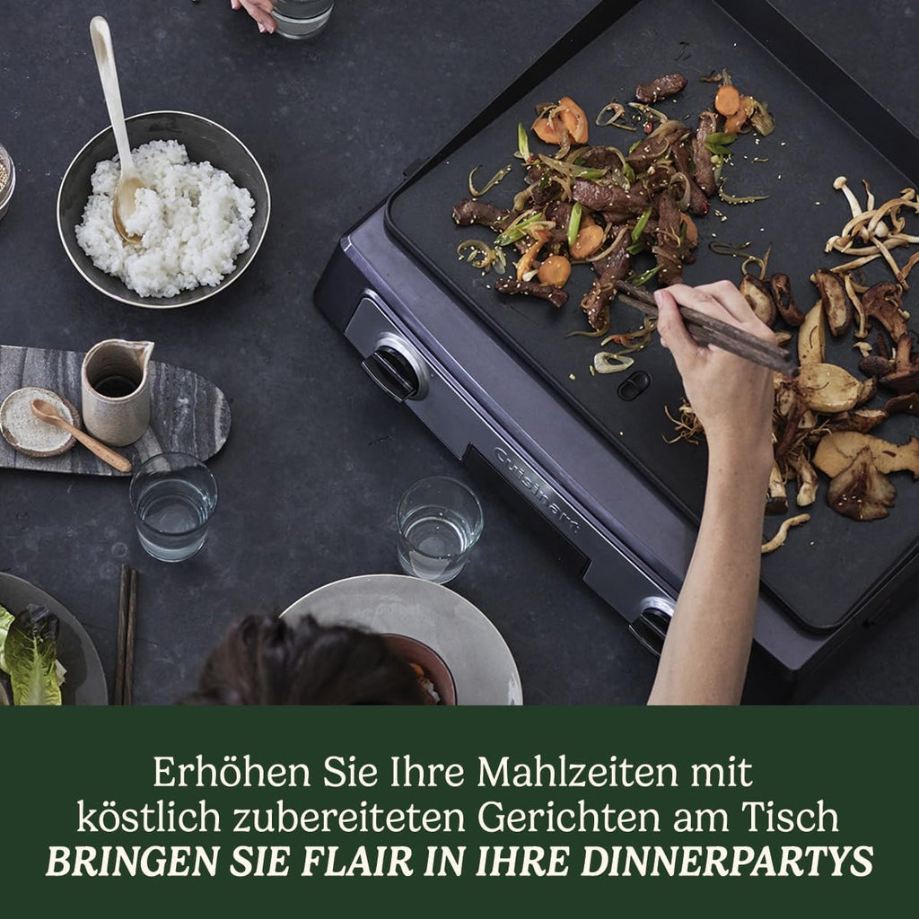 Cuisinart Hot Plate Entertaining Grill & Griddle | XL Elektrische Plancha Grill, Teppanyaki Grillplaat voor thuis | Afneembare plaat met antiaanbaklaag, 2-zone temperatuurregeling tot 260°C
