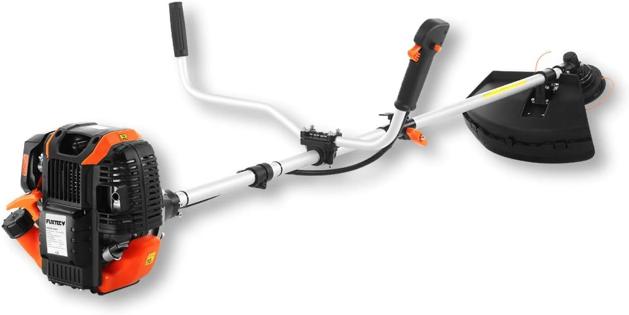 FUXTEC Benzine bosmaaier FX-4MS142, grastrimmer met 4-taktmotor, 320 mm maaicirkel, snelheidsregelaar en easy-starter, incl. draadspoel/professionele draagriem