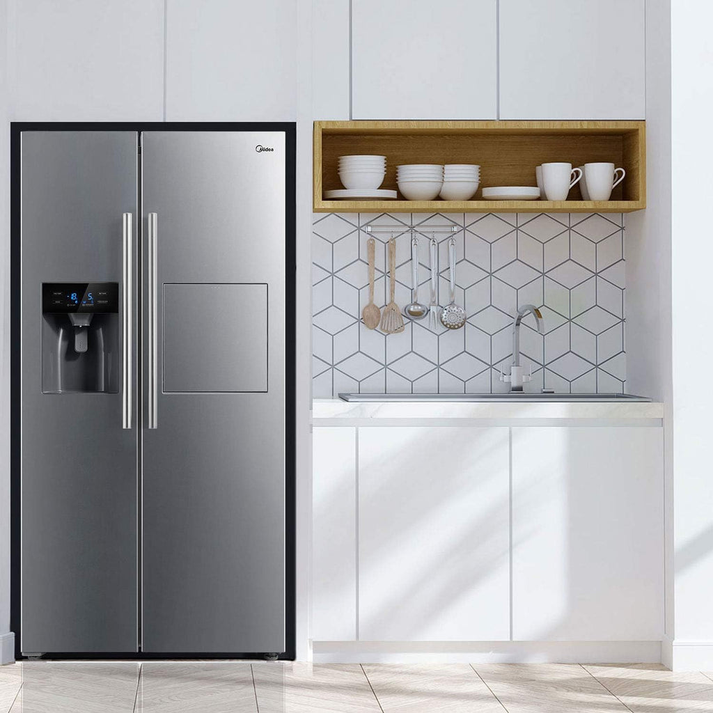 Midea KS-DDX 6.32 WT Amerikaanse koelkast/178,8 cm hoogte/254 kWh/jaar/No Frost/Dual Inverter Compressor/met 3-in-1 water-/ijsdispenser en watertank, Dark Inox