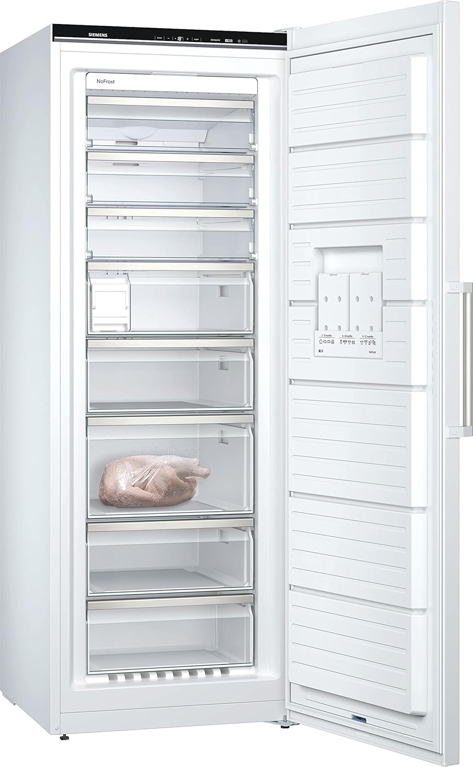 Siemens GS54NAWCV iQ500 vriezer, 176 x 70 cm, 327 L, noFrost nooit meer ontdooien, bigBox ruimte voor grote diepvriesproducten, varioZone flexibele glasplateaus en laden, wit