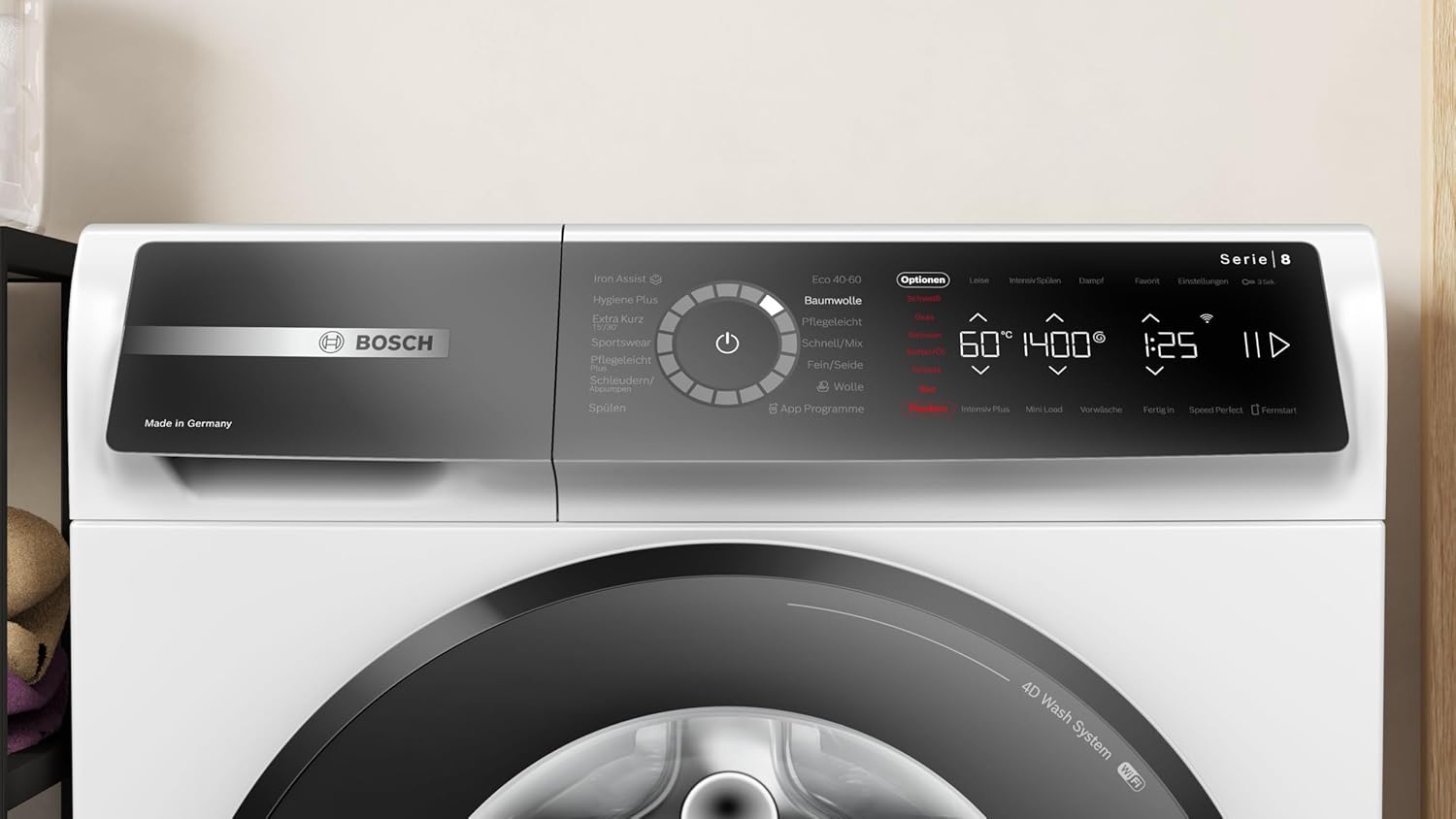 BOSCH WAN28127 Wasmachine Serie 4, voorlader met 8kg inhoud, 1400 tpm, Iron Assist, Active Water Plus, EcoSilence Drive, Speed Perfect, Wit, 60cm