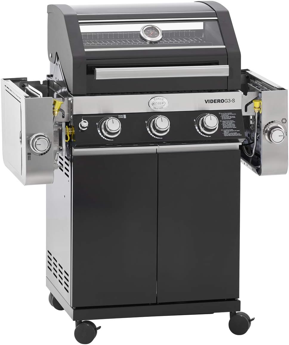 RÖSLE Elektrische BBQ-grill Portable Videro E2-P, draagbare tafelgrill met 2 branders, warmhoudrooster en deksel met glasplaat, gepoedercoat staal, zwart/zilver