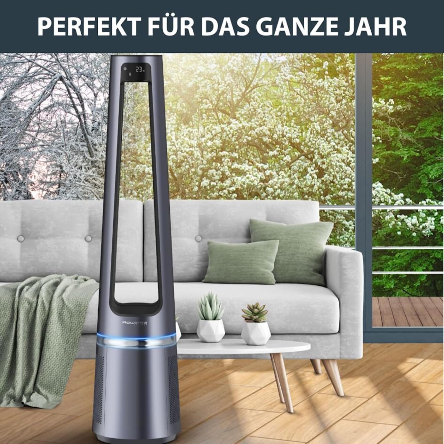 Rowenta QU5062 Eclipse 3in1 Luchtreiniger, ventilator, kachel, filtert 99,9% van de deeltjes, voor kamers tot 30 m2, snelle verwarming tot 35°C, automatische dag- en nachtmodus, zwart/grijs