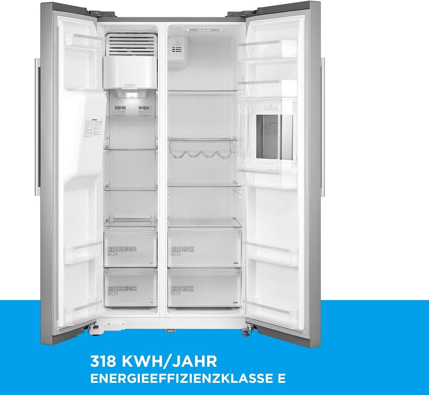 Midea KS-DDX 6.32 WT Amerikaanse koelkast/178,8 cm hoogte/254 kWh/jaar/No Frost/Dual Inverter Compressor/met 3-in-1 water-/ijsdispenser en watertank, Dark Inox