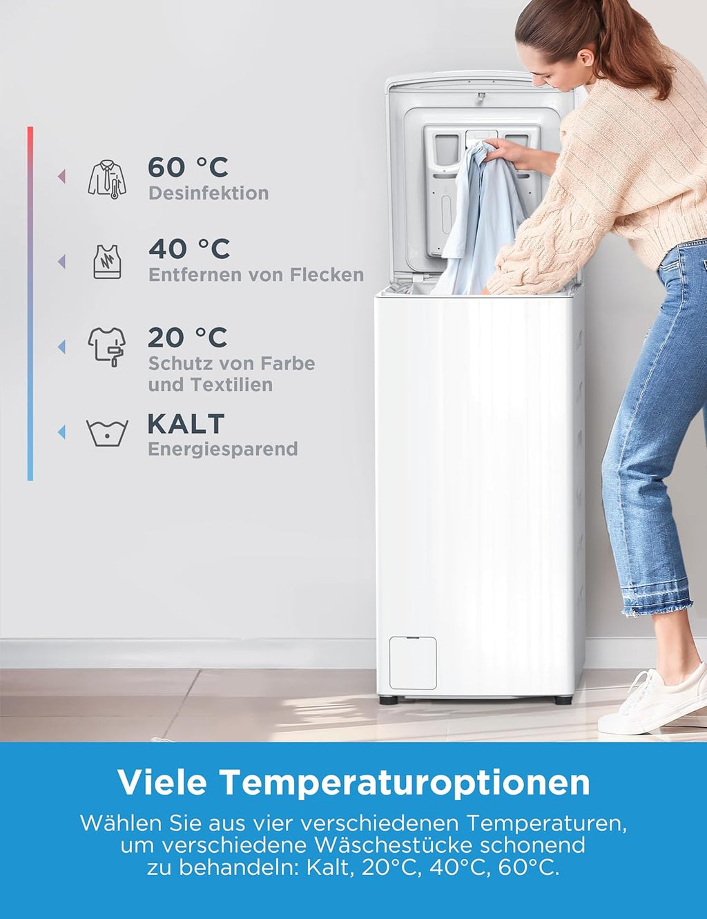 Midea bovenlader wasmachine MF10ET70B / 7KG / A / 1200 tpm/BLDC invertermotor/stoomfunctie/SoftOpener/XL deursopening/kort 15'&45' / meerdere temperatuuropties/AquaStop, wit