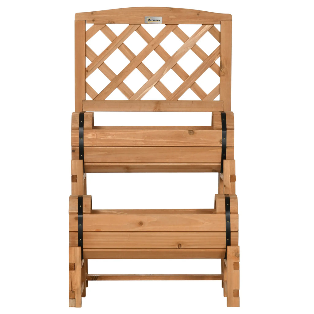 Outsunny Kweekbak bloementrap rustiek vat-design met klimrek massief hout