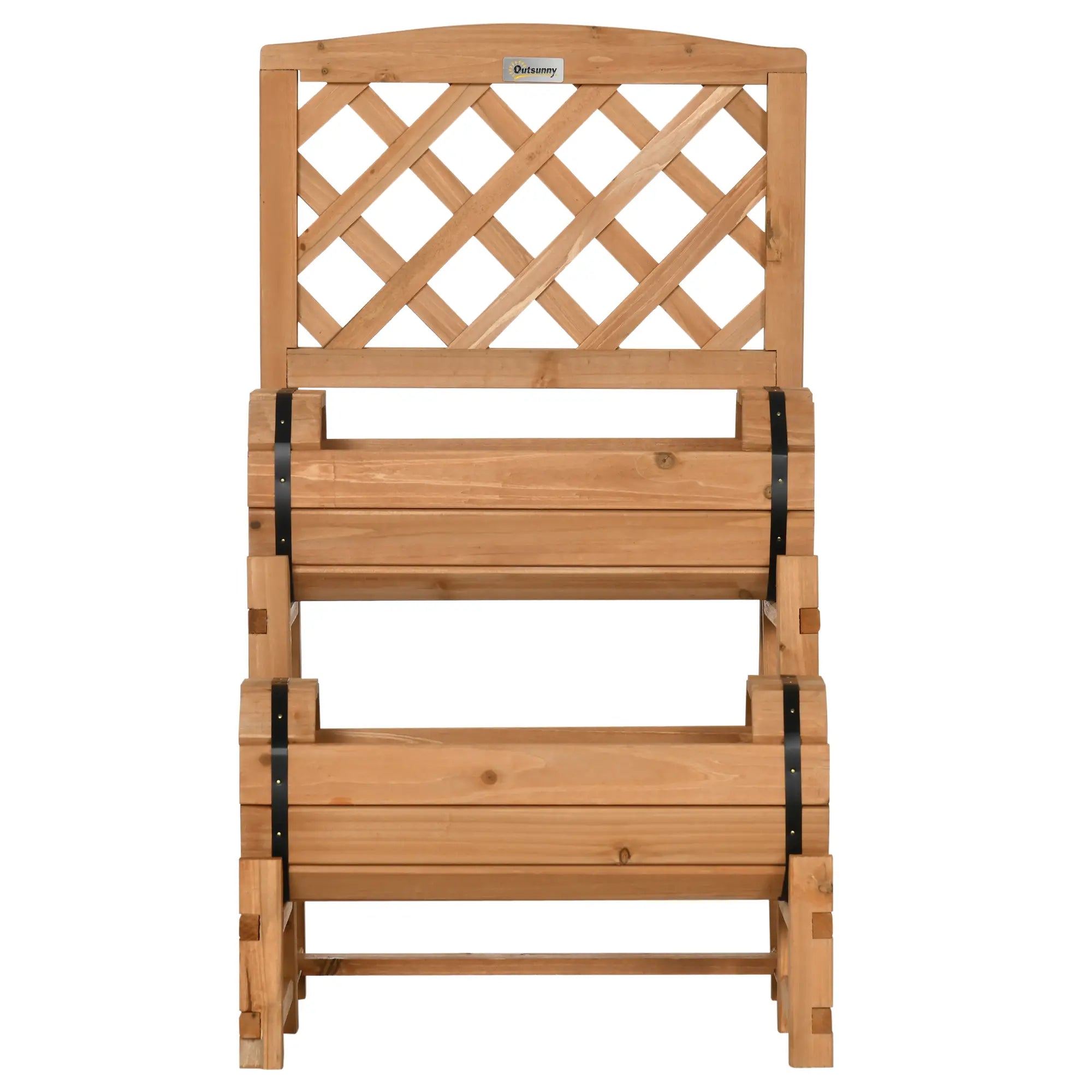 Outsunny Kweekbak bloementrap rustiek vat-design met klimrek massief hout