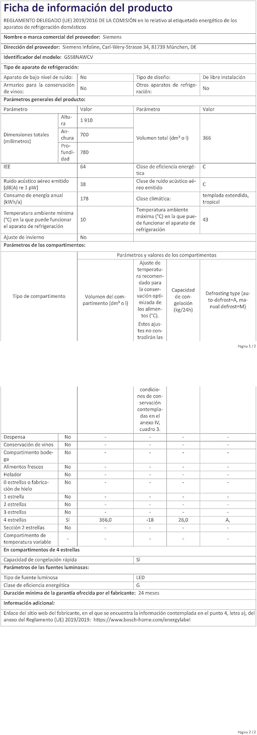 Siemens GS54NAWCV iQ500 vriezer, 176 x 70 cm, 327 L, noFrost nooit meer ontdooien, bigBox ruimte voor grote diepvriesproducten, varioZone flexibele glasplateaus en laden, wit