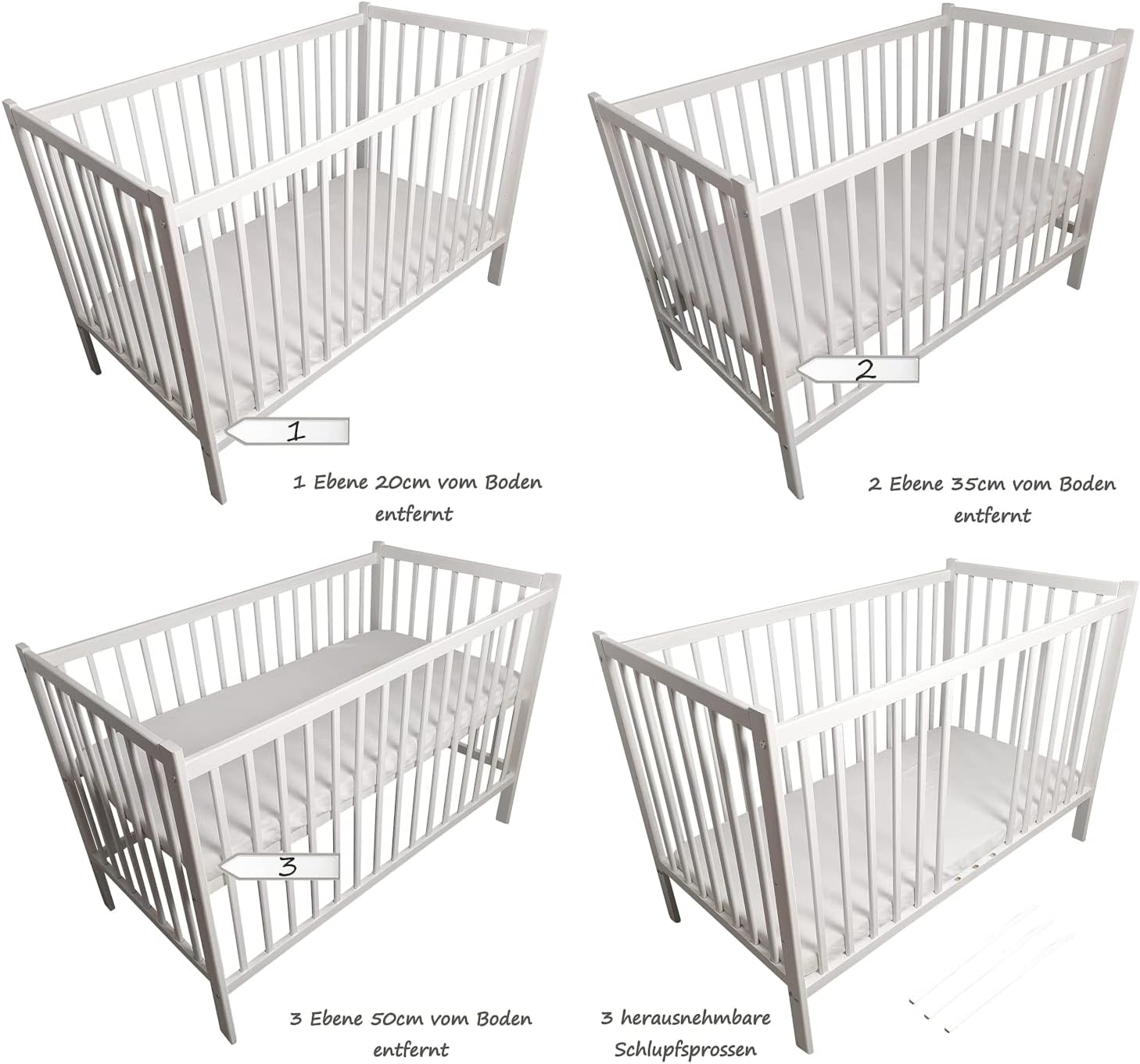 Bello24 - 16-delig babybed wieg en beddengoed compleet set Happy Leo incl. matras in hoogte verstelbaar voor pasgeborenen baby's en peuters van massief hout (Grijs - Teddybeer Maan)