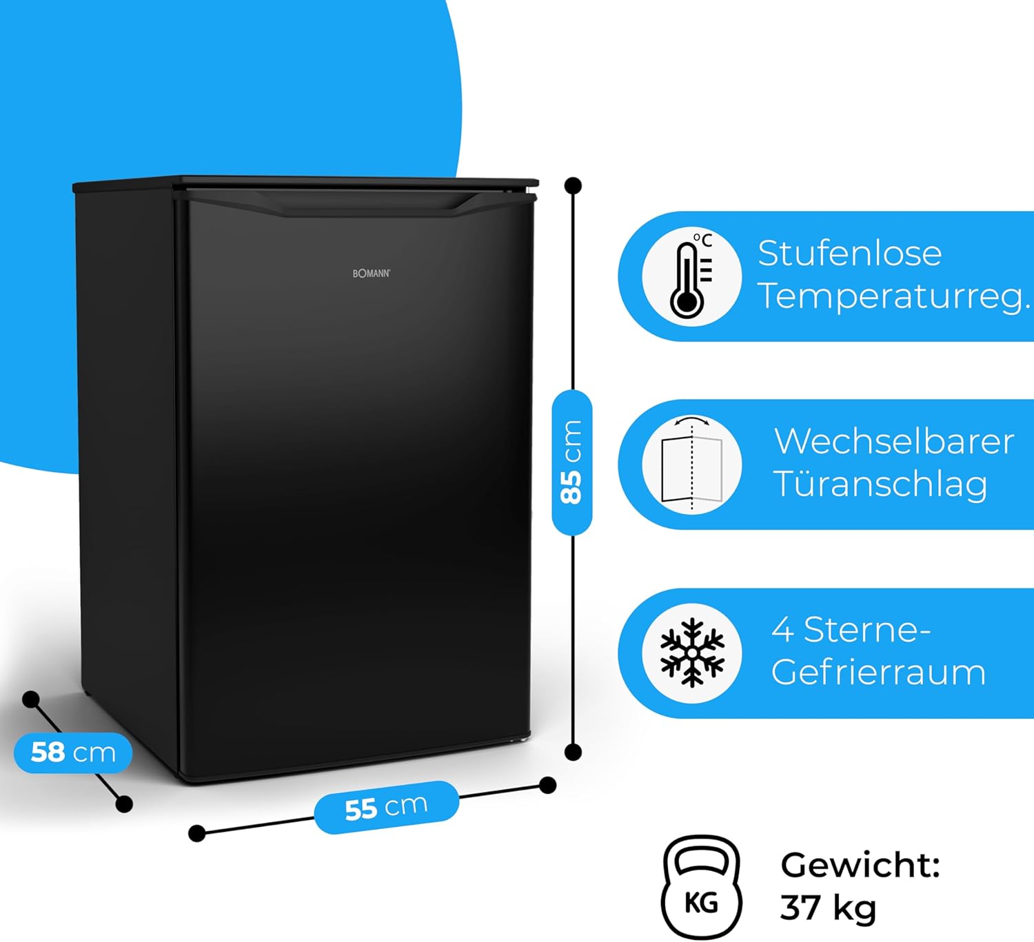 Bomann® Vriezer 87L | Kleine vriezer met temperatuurbereik ≤ -18°C | 3 laden | Vriezer met verwisselbare deuraanslag | Kleine vriezer GS 7253 wit
