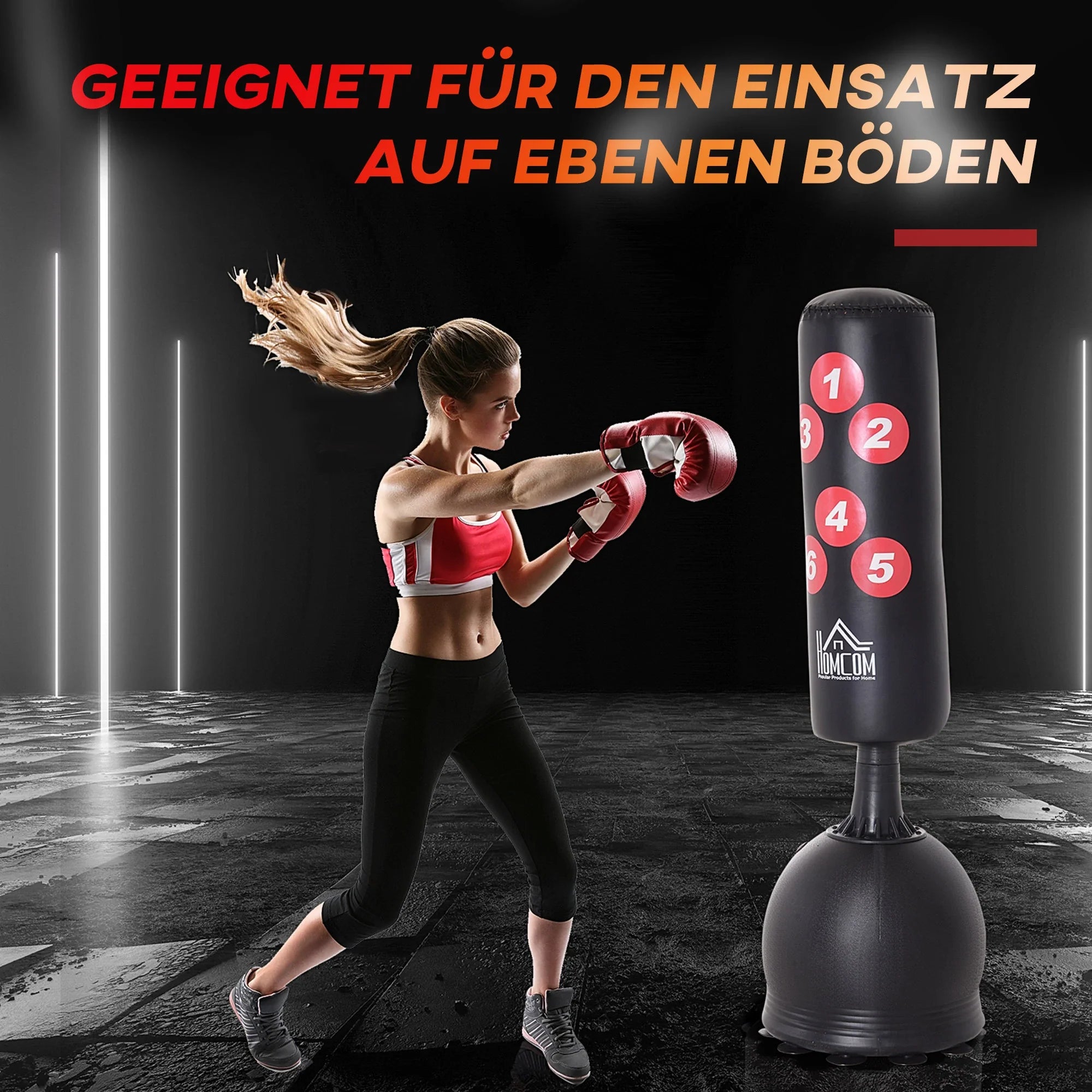 HOMCOM Staande bokszak vrijstaand met zuignappen en reflexsysteem