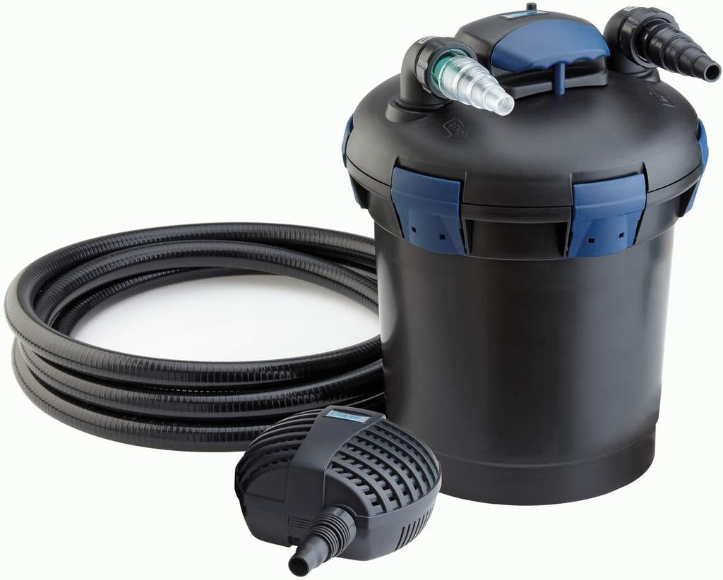 OASE 50499 Drukfilter BioPress Set 4000, vijverfilter filterset voor effectieve en snelle algenbestrijding, complete set incl. filterpomp en UVC-reiniger