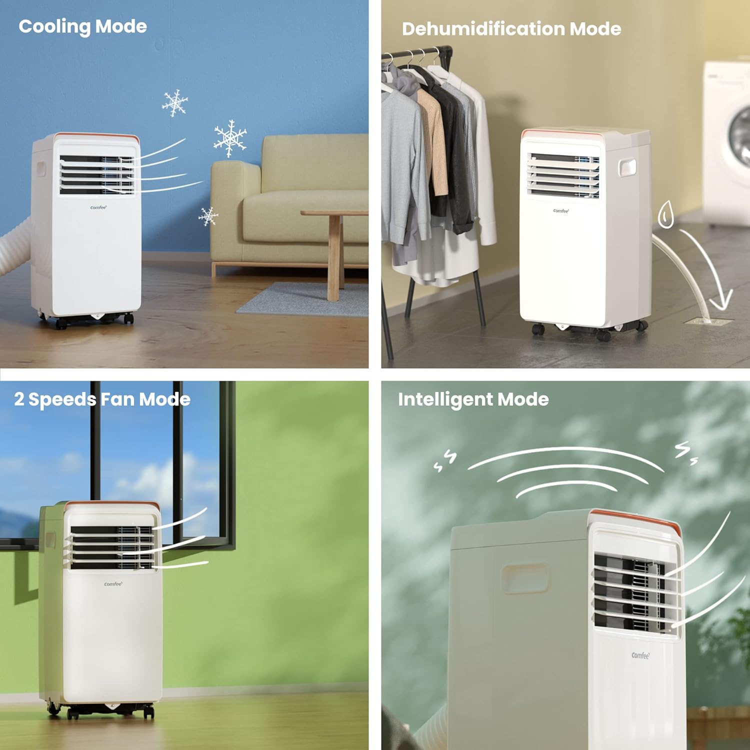 Comfee Mobiele Airconditioner MPD1-12CRN7, 12000 BTU 3,5 kW, Koelen&Ventileren&Ontvochtigen, Kamergrootte tot 117m³ (43㎡), Mobiele Airconditioner met Afvoerslang