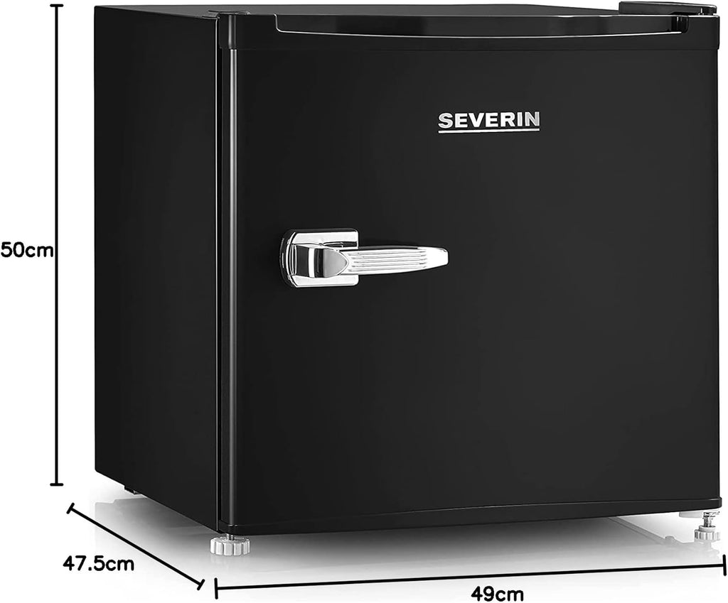 SEVERIN Retro minikoelkast met vriesvak (31 l), kleine vriezer, minikoelkast met flexibele temperatuurregeling, tafelmodel koelkast, zwart, GB 8880