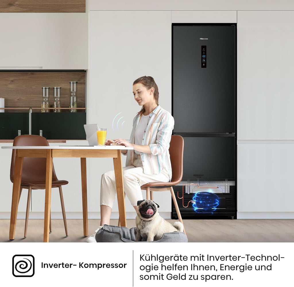Hisense RB327N4AD2 koel-vriescombinatie/ NoFrostPlus/ Multiflow 360°/ HolidayMode/ FreshZone/ 182,4 cm/ koelgedeelte 171 l/ vriesgedeelte 85 l/ 41 dB/ 287 kWh/ jaar/ roestvrijstalen look