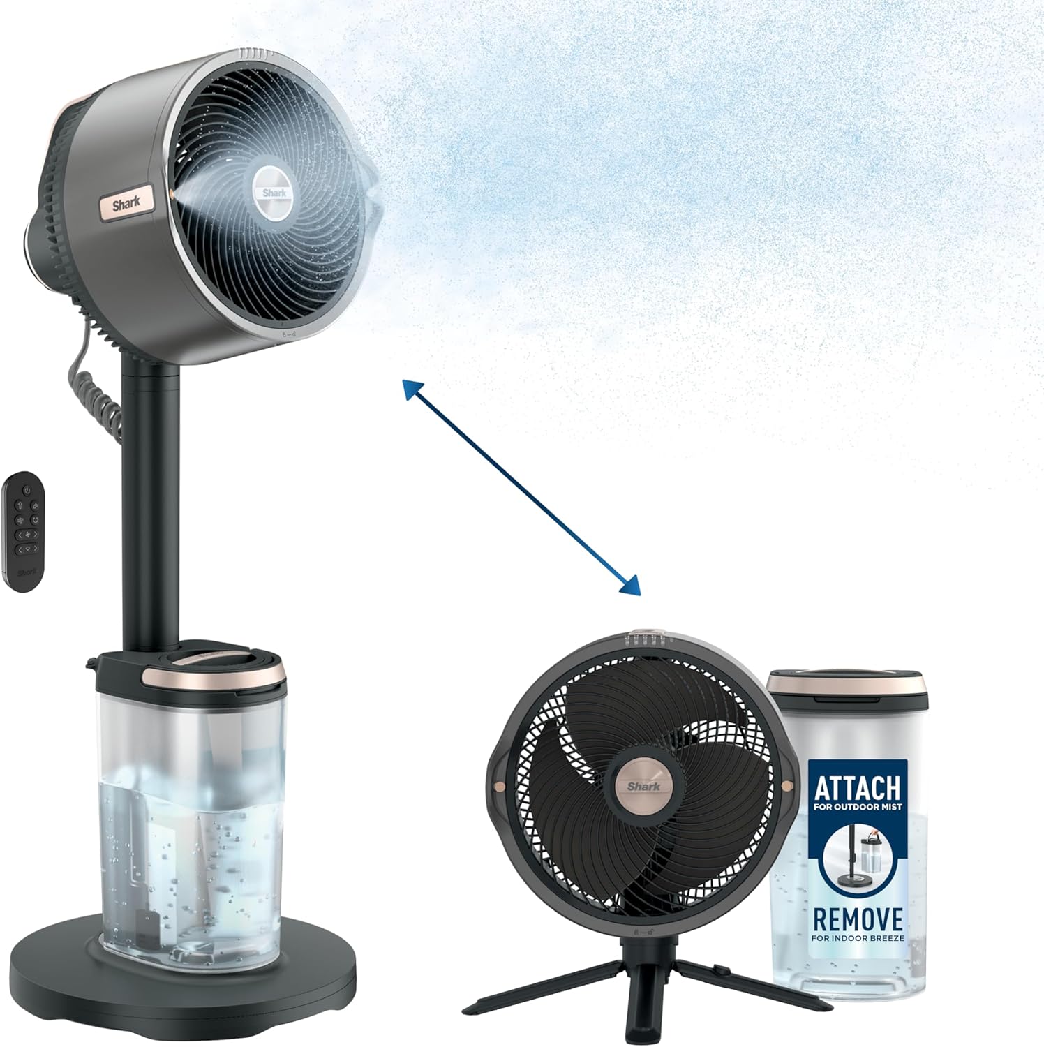 Shark FlexBreeze Pro Nevelventilator – binnen & buiten, geïntegreerde nevel, voet op tafelblad, met of zonder snoer, tot 24 uur batterij, oscillerend, antraciet, FA302 (versie 2025)