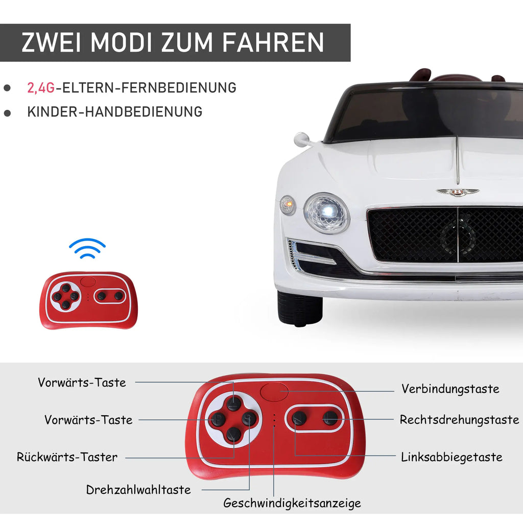 HOMCOM Kinder elektrische auto Bentley GT gelicentieerd met afstandsbediening Wit