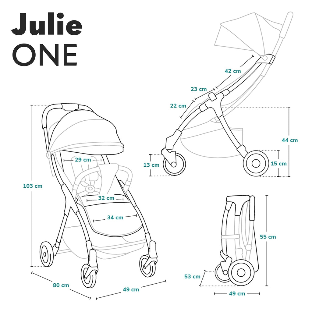 LIONELO Julie One Buggy kinderwagen tot 22 kg, verstelbare rugleuning en voetsteun, muskietennet, beenwarmers, bekerhouder en draagtas, inklapbaar