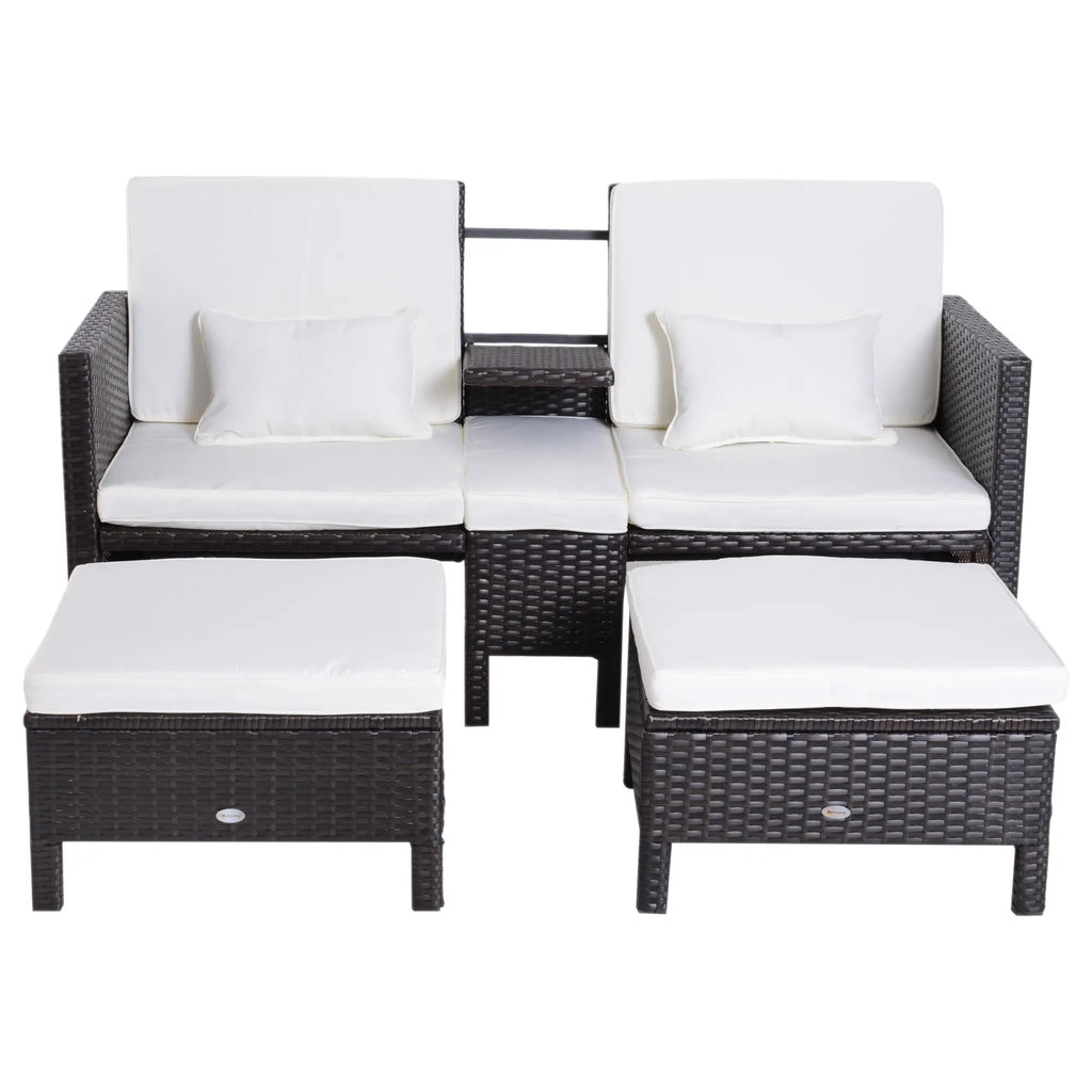 Outsunny polyrattan tuinset 3-delig met poef kussens outdoor