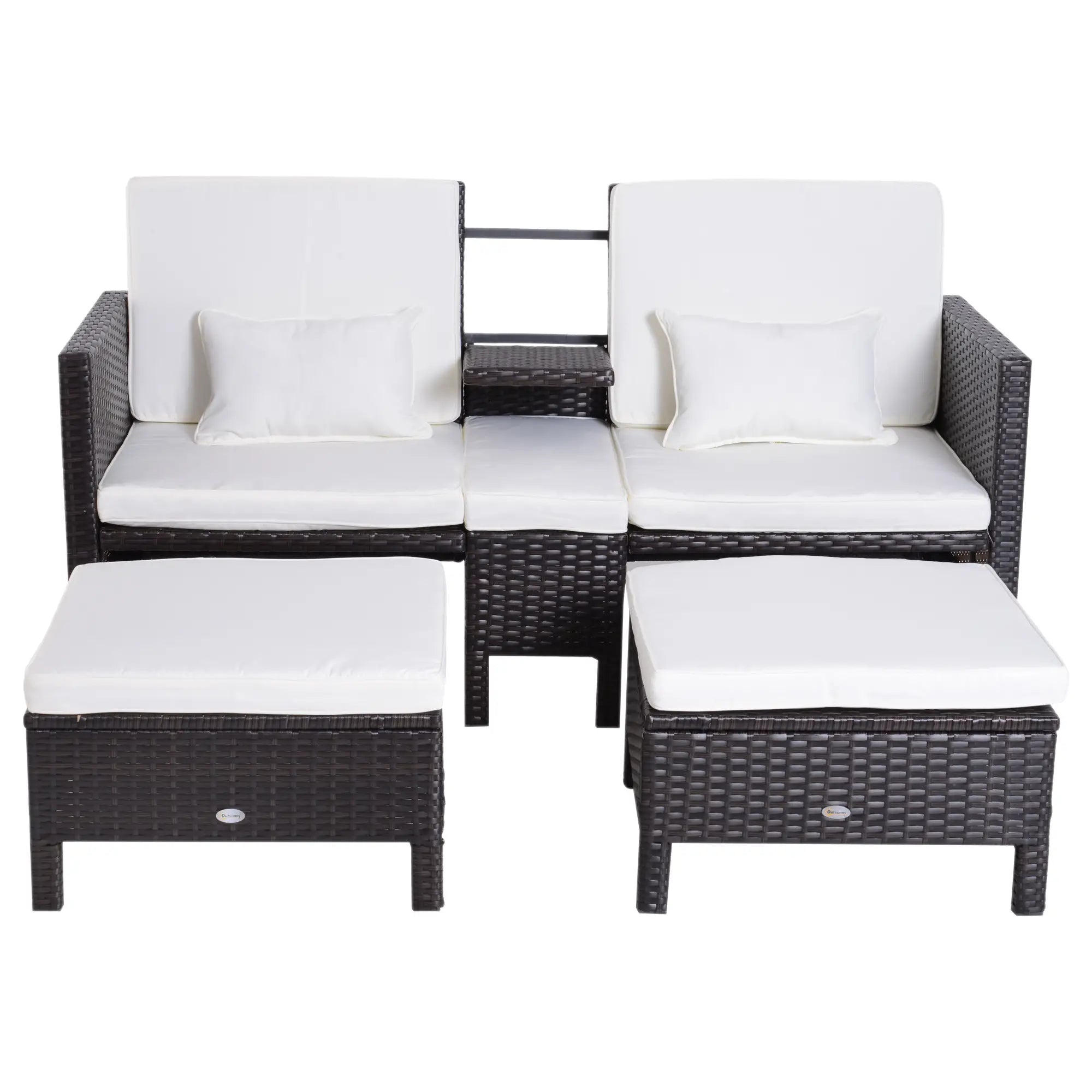 Outsunny polyrattan tuinset 3-delig met poef kussens outdoor