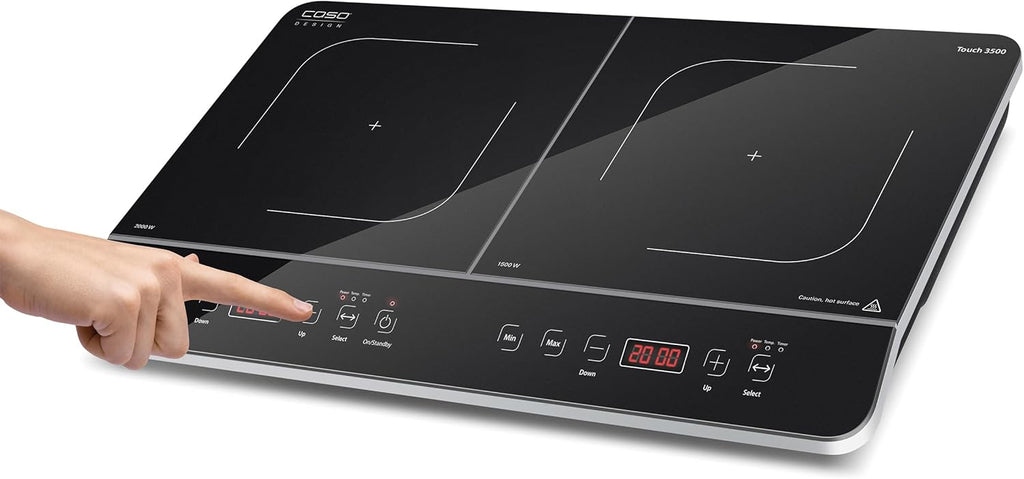 CASO Touch 3500 dubbele mobiele inductiekookplaat, veiligheidsschakelaar, 60-240°C, 6 standen, timer 180 min., pannen tot 26 cm, 3500 watt, glaskeramiek