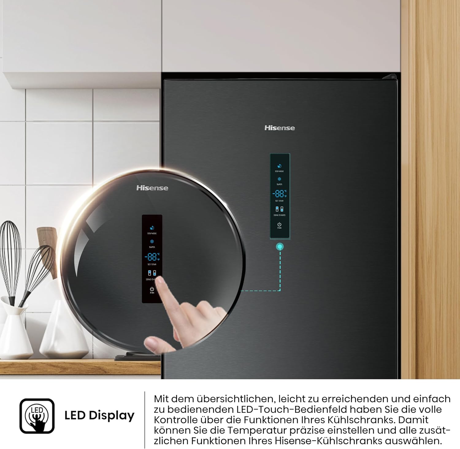 Hisense RB327N4AD2 koel-vriescombinatie/ NoFrostPlus/ Multiflow 360°/ HolidayMode/ FreshZone/ 182,4 cm/ koelgedeelte 171 l/ vriesgedeelte 85 l/ 41 dB/ 287 kWh/ jaar/ roestvrijstalen look