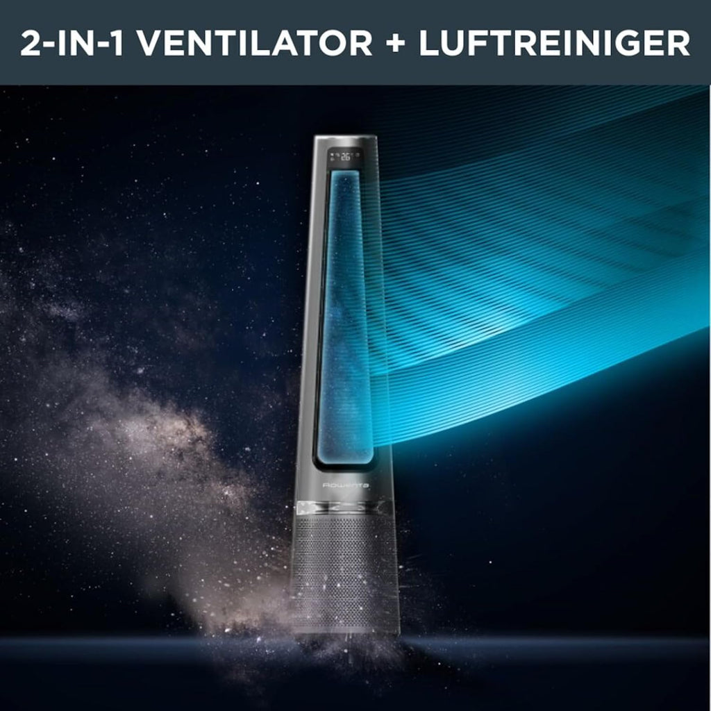 Rowenta QU5062 Eclipse 3in1 Luchtreiniger, ventilator, kachel, filtert 99,9% van de deeltjes, voor kamers tot 30 m2, snelle verwarming tot 35°C, automatische dag- en nachtmodus, zwart/grijs