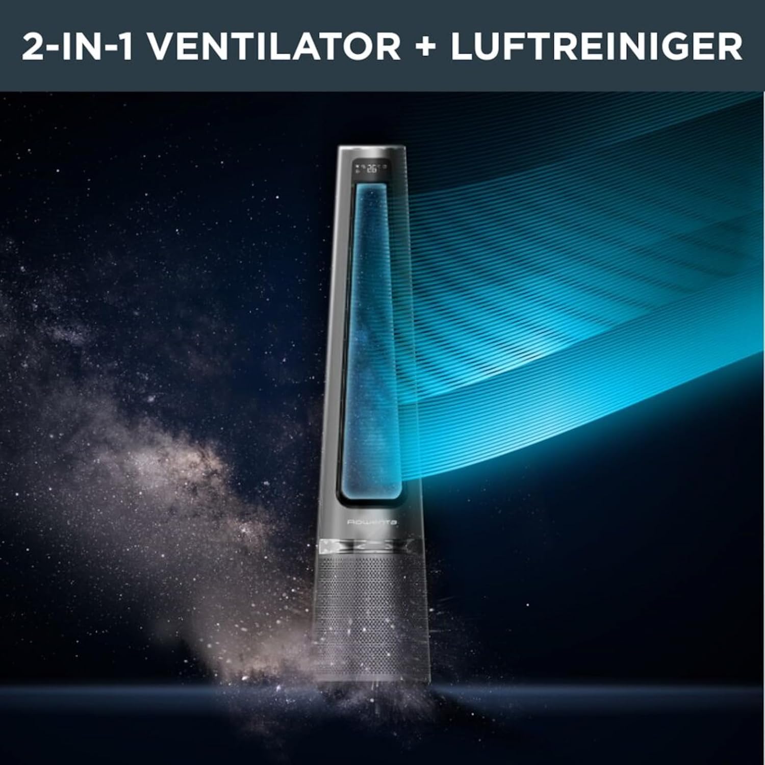 Rowenta QU5062 Eclipse 3in1 Luchtreiniger, ventilator, kachel, filtert 99,9% van de deeltjes, voor kamers tot 30 m2, snelle verwarming tot 35°C, automatische dag- en nachtmodus, zwart/grijs