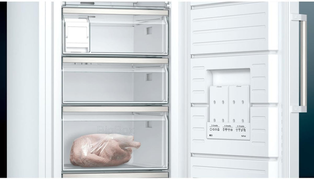 Siemens GS54NAWCV iQ500 vriezer, 176 x 70 cm, 327 L, noFrost nooit meer ontdooien, bigBox ruimte voor grote diepvriesproducten, varioZone flexibele glasplateaus en laden, wit