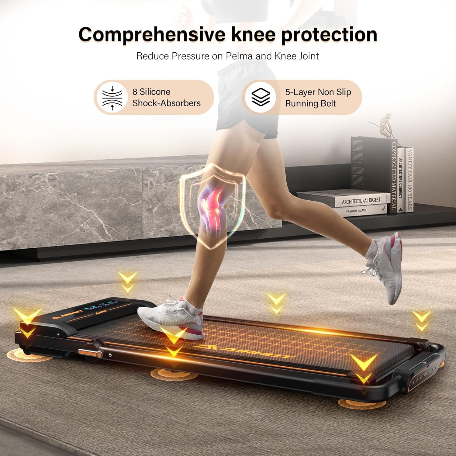 Loopband voor thuis-AIRHOT, 2,5 pk Walking Pad, loopband onder bureau met afstandsbediening en LED-display, maximale snelheid van 6 km/u OF 12 km/u. Compacte loopband voor thuis of op kantoor