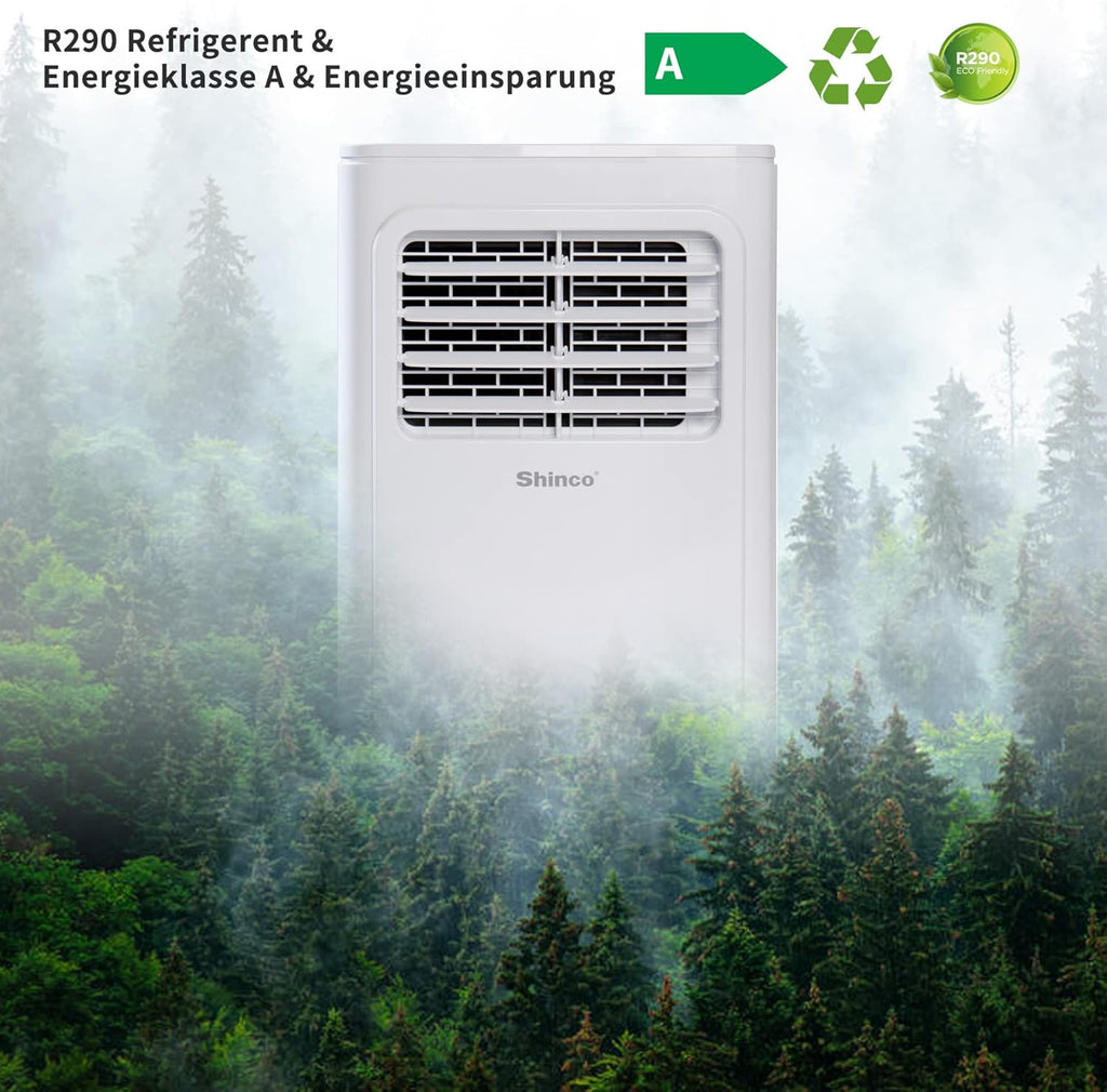 SHINCO Mobiele airconditioning met luchtafvoerslang, 9000 BTU, 2,6 kW, Koelen&Ventileren&Ontvochtigen, Mobiel airco-apparaat met slaapstand, Ruimte tot 22㎡, 24-uurs timer